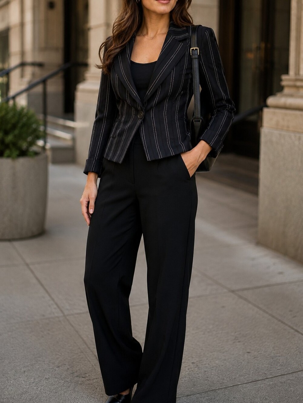 Vintage Joseph Ribkoff Black White Pinstripe Blazer Y2K Office Career Jacket